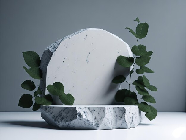 podium made from stone with leaves for display product