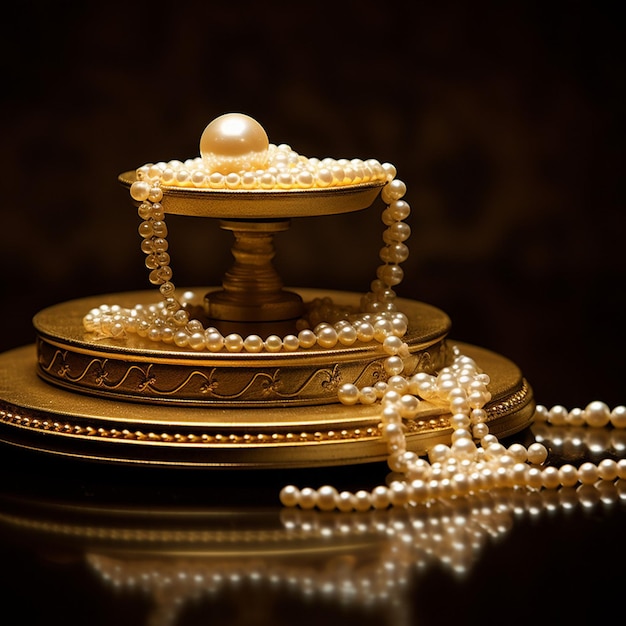 A podium made of gold with a pearl on the top step