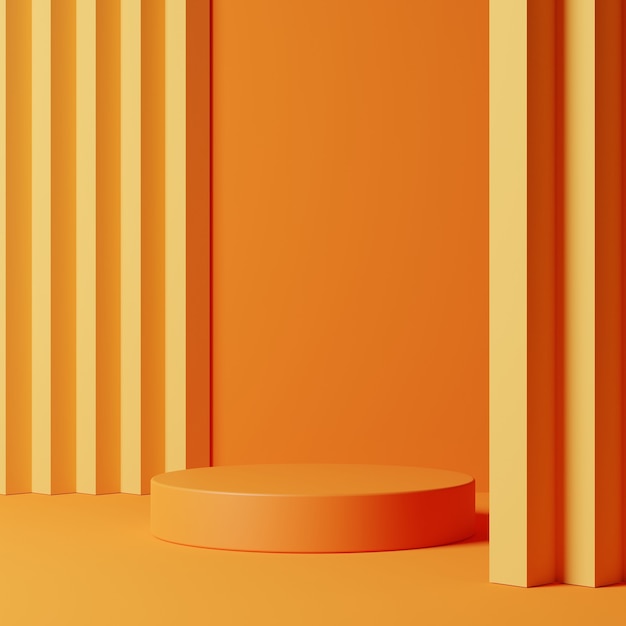 Podium met abstracte geometrische vormen voor productweergave op oranje achtergrond