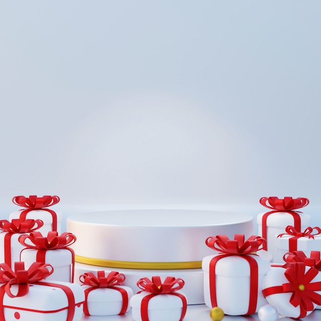 Foto podium met diverse geschenkdozen