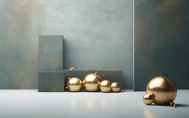 Podium met kerstdecoratie door herten in de stijl van lichtgrijs en goud gegenereerd door AI