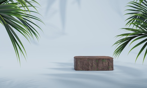 Podium met kleurrijke pastelachtergrond en boom- of bladstandaard of podiumvoetstuk op reclamedisplay met lege achtergronden 3D-rendering