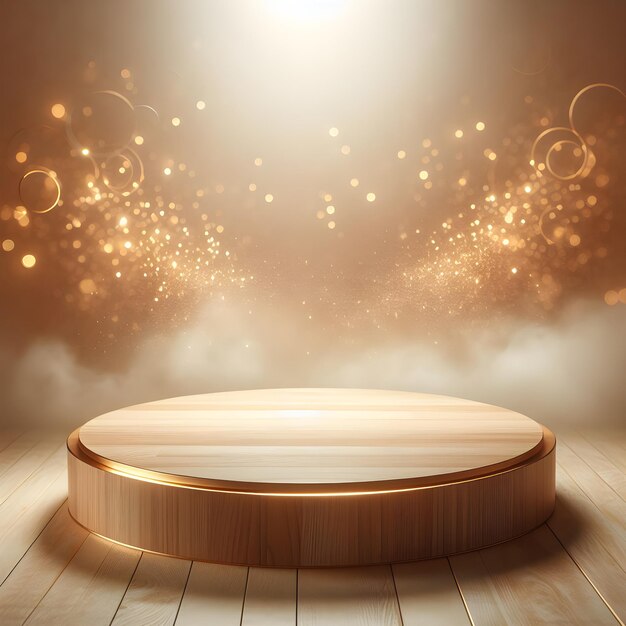 Photo podium mockup for advertising in round shape from marble and wood ai generated