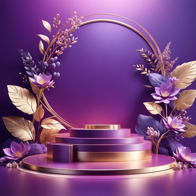 Podium mockup background purple background for presentation of cosmetic 3d render