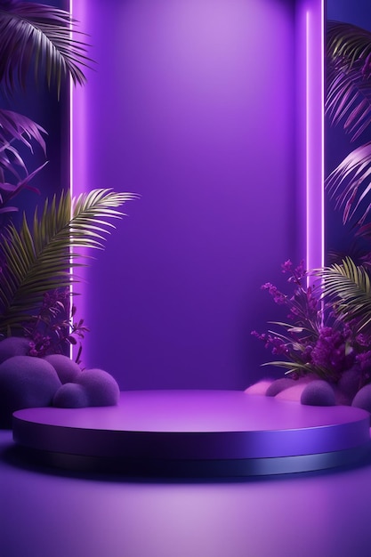Podium mockup background purple background for presentation of cosmetic 3d render
