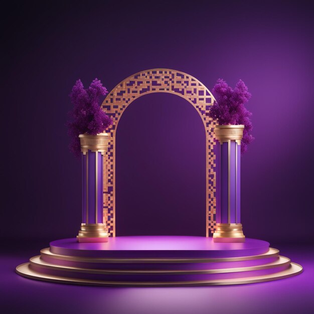 Podium mockup background purple background for presentation of cosmetic 3d render