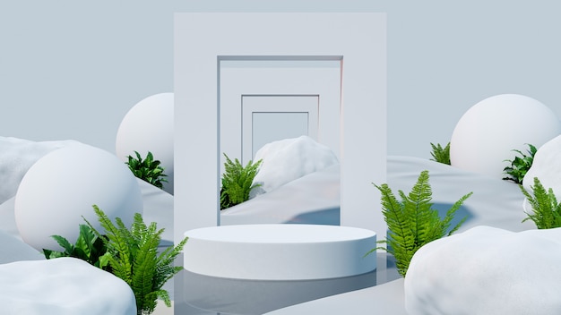 Podium mockup display on desert with for product presentation,3D rendering