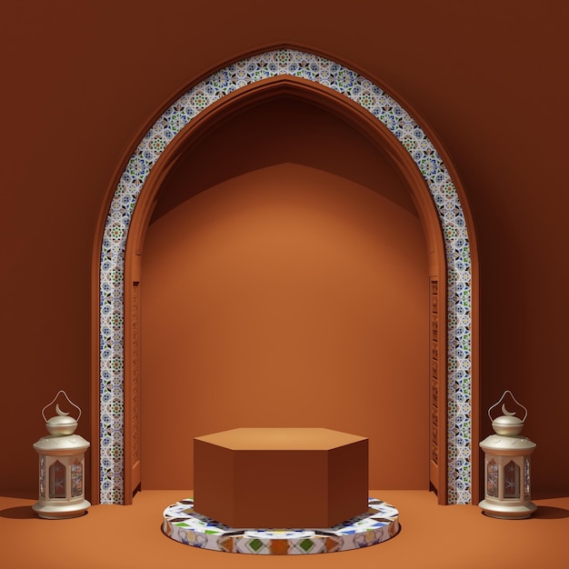 Photo podium mockup eastern or arabic design