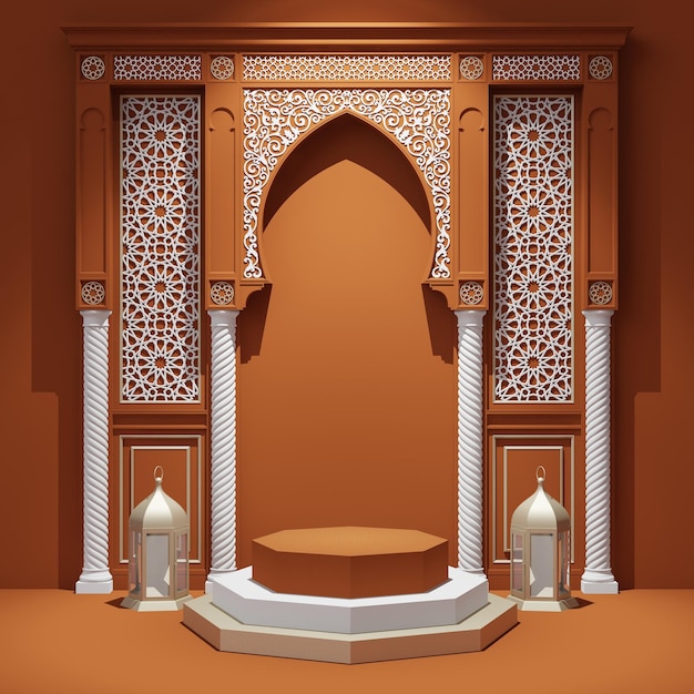 Photo podium mockup eastern or arabic design