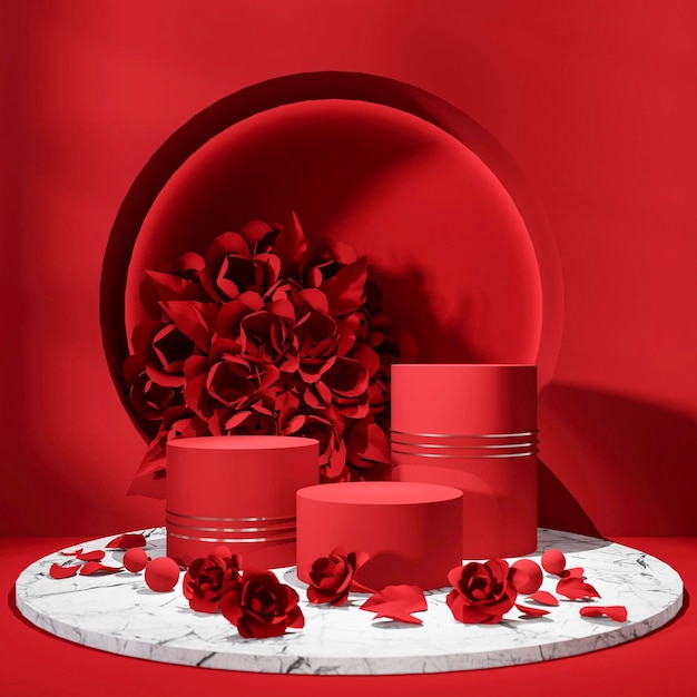 Podium mockup with red rose background