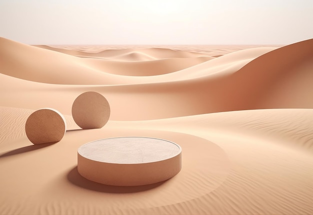 Podium op zandvertoning als achtergrond met zonnescherm en schaduw op de achtergrond voor kosmetisch parfum FA