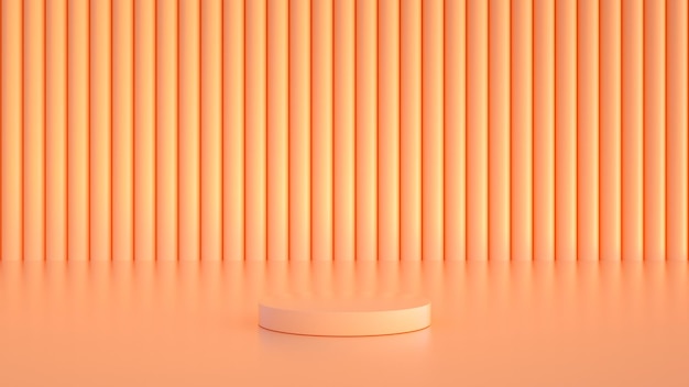 Podium in a pastel color room with cylindrical shapes in the background 3D rendering