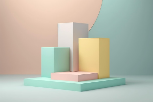 Podium pastel kleuren achtergrond platform geometrische samenstelling abstracte sjabloon leeg voetstuk Minimale stijl voor product branding Lege ruimte mock up Afbeelding is AI gegenereerd