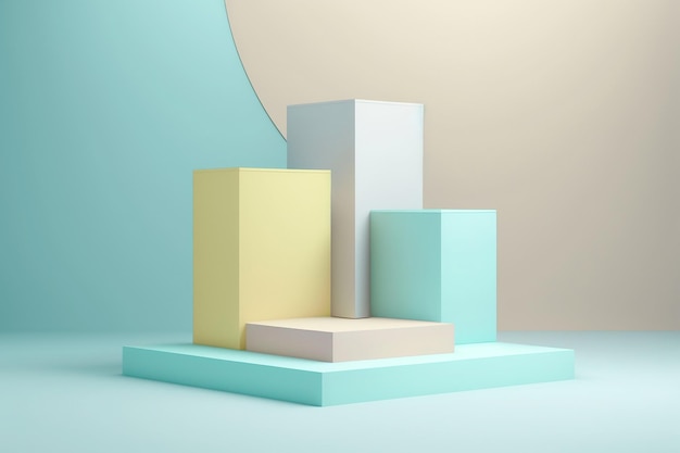 Podio pastello menta e giallo colori sfondo piattaforma composizione geometrica modello astratto piedistallo vuoto stile minimale per il branding del prodotto spazio vuoto mock up l'immagine è generata dall'ia