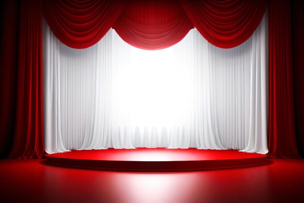 podium platform for product display with red and white cinema curtain