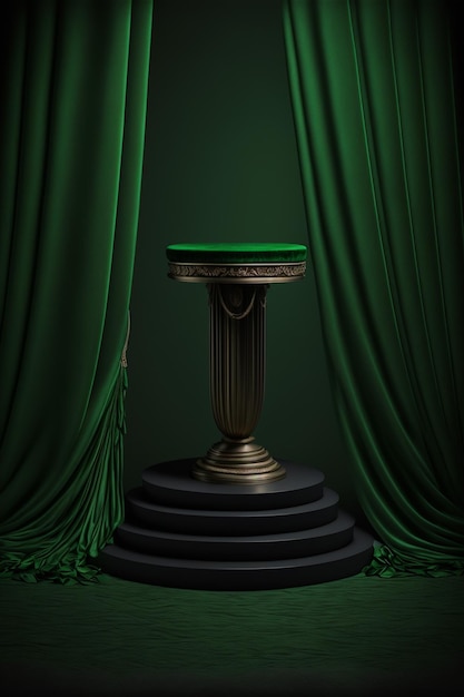 美しい緑の背景の3Dイラストを使用した製品広告またはレストランメニューの表彰台