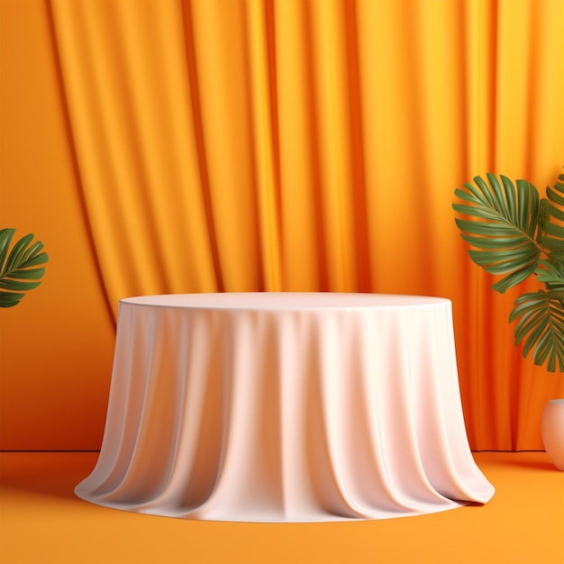 Podium for product advertisement or restaurant on a pestal yellow background