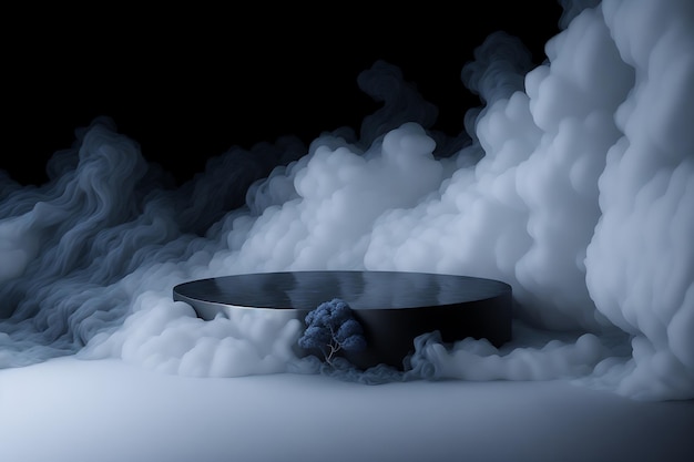 Podium product background display 3d mockup with cinematic smoke realistic design