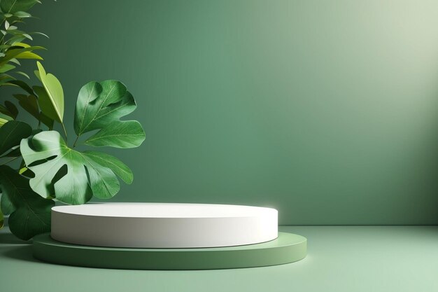 Podium product background display 3d mockup with tropical palm leaves