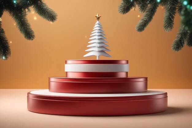 Photo podium for product display christmas background christmas tree christmas gift podium christmas