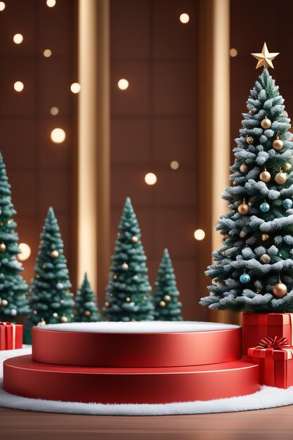 Photo podium for product display christmas background christmas tree christmas gift podium christmas