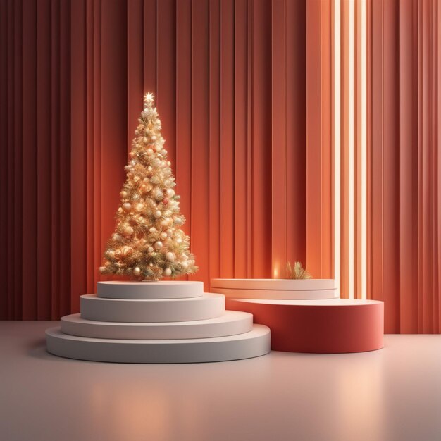 podium for product display Christmas background Christmas tree Christmas gift Podium Christmas