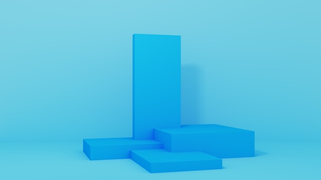Podium for product placement with frames on blue background