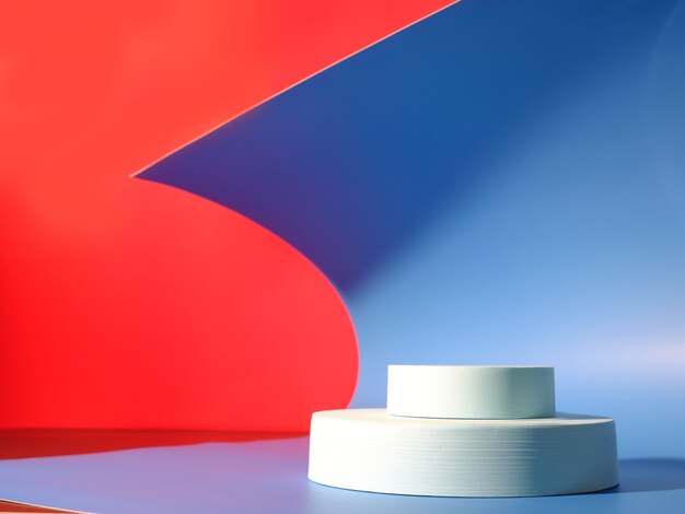 Podium for product presentation on a red-blue background