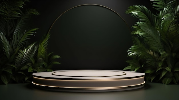 Photo podium for product stand or display with a plant background