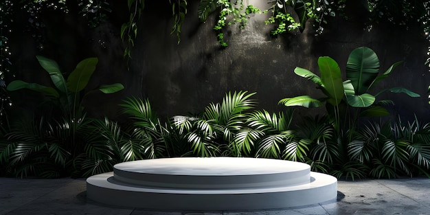 Podium for product stand with plant background and cinematic light front view Ai Generated