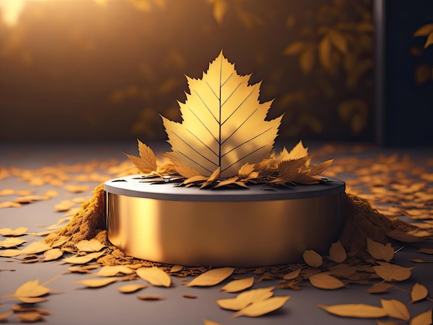 Photo podium for product with autumn leaves copy paste ai generative