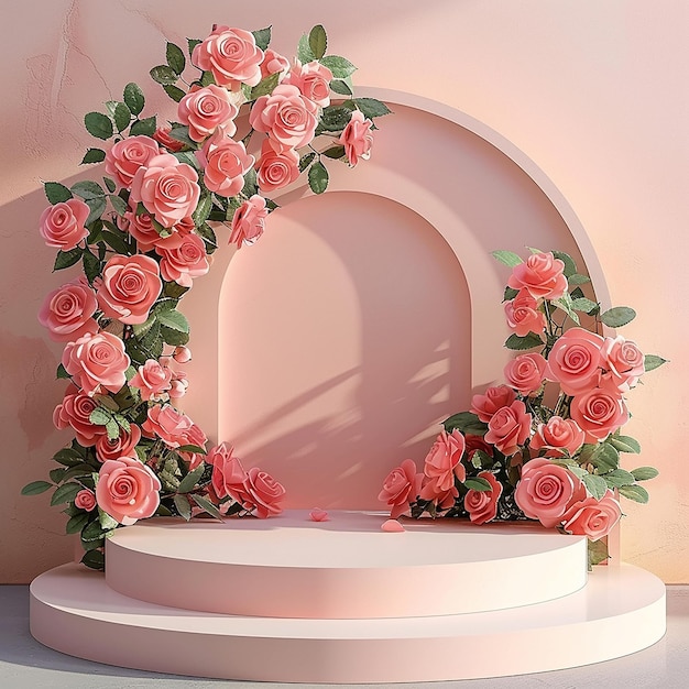 Podium for product with roses generated by AI