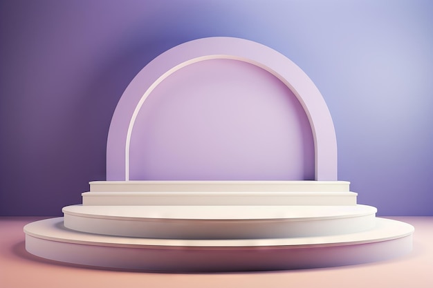 a podium on a purple stage backdrop in the style of light purple and light beige