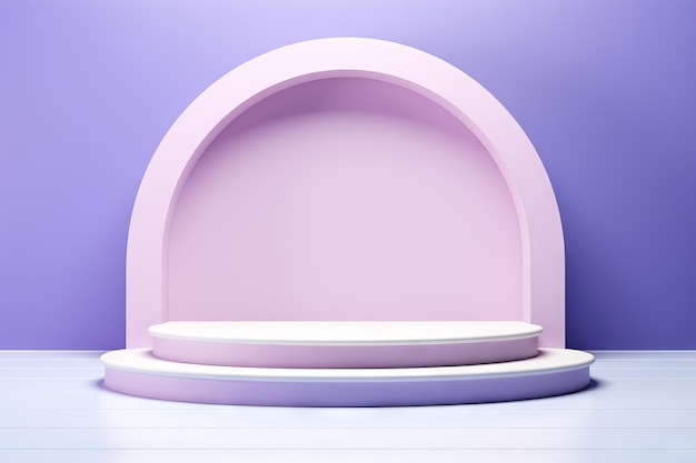 A podium on a purple stage backdrop in the style of light purple and light beige