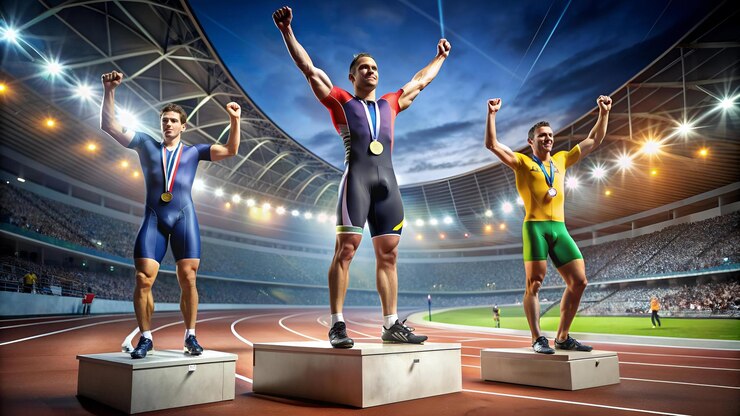 Photo podium pursuit a race to the podium as athletes strive for olympic glory capturing the intensity a