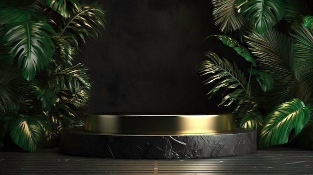 Podium for sale product promo 3d render tropical balck green and gold