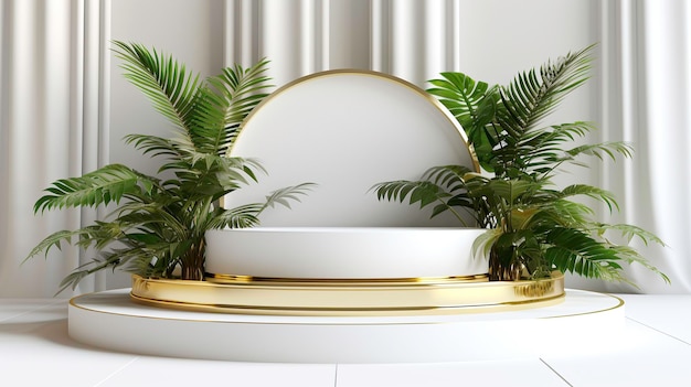 Podium for sale product promo 3d render tropical white green and gold