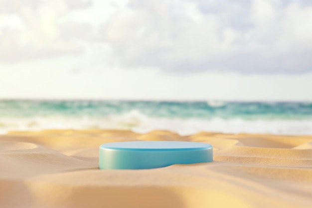 Podium on sand beach on sea background