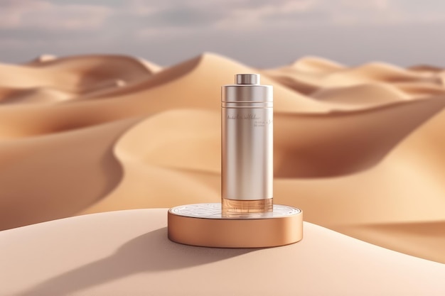 Podium on sand desert background AI generated