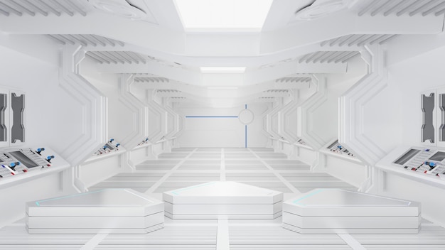 Podium in spaceship or space station interior Sci Fi tunnel stage for product presentation 3D render