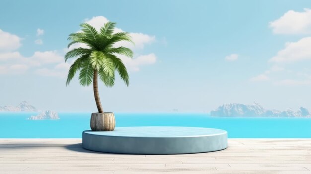 Podium stage mockup for product display decorated Summer the hottest season Generative AI