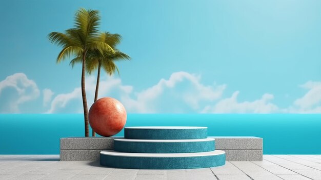 Podium stage mockup for product display decorated Summer the hottest season Generative AI