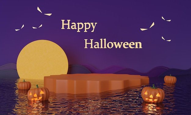Podium and Stage for product and minimal abstract background for Halloween Happy Halloween festival 3d rendering