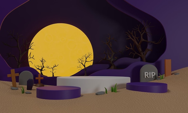 Photo podium and stage for product and minimal abstract background for halloween happy halloween festival 3d rendering