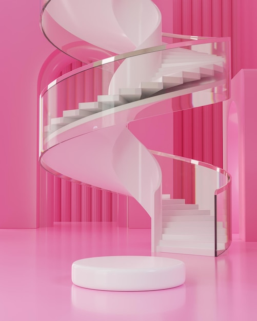 Podium stage stand minimal staircase background pink background 3d render