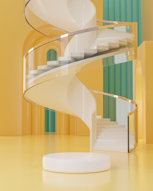 Podium stage stand minimal staircase background yellow background 3d render