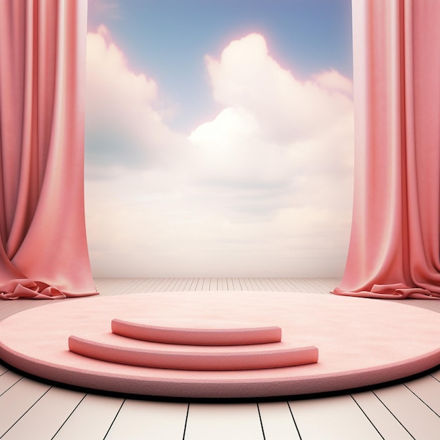 Podium stage with pink carpet and soft pink background