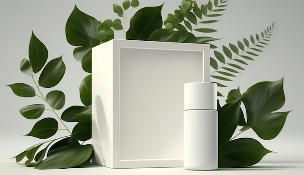 Podium template with foliage drop shadow for product Beauty mockup with empty tray presentation Generative AI