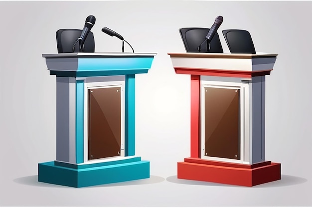 Podium Tribune Set Vector Debate Podium Rostrum Stand met microfoons