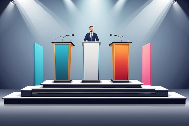 Podium Tribune Set Vector Debate Podium Rostrum Stand With Microphones
